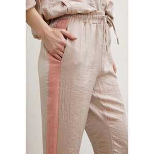 Pantalon de jogging beige à rayures latérales, taille mi-haute, en tissu éponge respirant pour femme - Product Image 2
