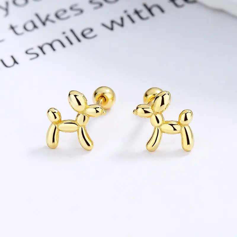 Engraçado Jóias Bonito Cão Do Balão 925 Sterling Screw Voltar Stud Brincos Piercing Jóias Para As Mulheres