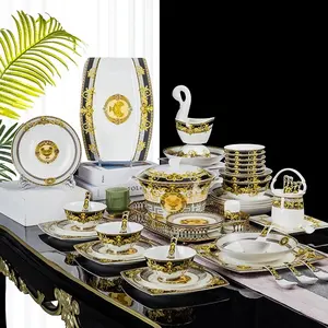 Großhandels preis benutzer definierte Luxus Geschirr Schüssel Keramik Geschirr Teller 60 Stück Set Hochzeit Teller