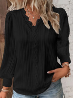 Blouses en Dentelle Slim Fit Manches Longues Col V Couleur Unie Très Vendues pour Femme Grandes Tailles