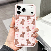 Coque de téléphone en silicone souple de haute qualité avec motif ours en poudre mignon et nœud, compatible avec iPhone 17, 16, 15, 14, 13, 12, 11 Pro Max