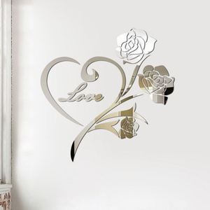 Panneau mural miroir en forme de cœur 3D, rose, 450 mm, miroir auto-adhésif, décoration pour la maison, l'hôtel et les mariages - Product Image 3