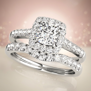 IGI Certified Rhodium <b>Cushion</b> Cut Lab Grown Diamond Halo Filled Bridal <b>Ring</b> Set 10K/14K/18K Gold 925 935 Silver Fine Jewelry - Product Image 1