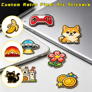 Autocollants métalliques rétro Pixel Art pour téléphone, badges émaillés personnalisés avec icônes de consoles de jeux, souvenirs nostalgiques de cartons de marque, <span class=keywords><strong>prix</strong></span> source coût - Product Image 1