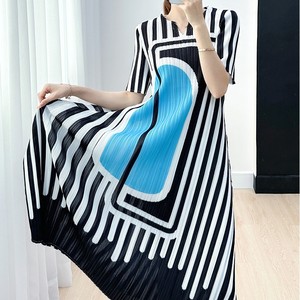 2023 Miyake <strong>Zebra</strong> Pattern <strong>Printing</strong> Dress Summer Boho Casual Short Sleeve Long Maxi Evening Party Dress - Product Image 3