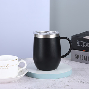 12 oz Stainless Steel <strong>Wine</strong> <strong>Tumbler</strong> with Handle Coffee Cup with Lid - Product Image 2