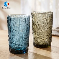 Verres à highball personnalisés Samyo, gaufrés, vintage, écologiques, de couleur vert-bleu, pour les fêtes et les restaurants