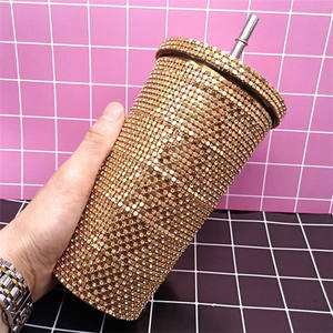 Vaso <span class=keywords><strong>con</strong></span> Pedrería, Vaso <span class=keywords><strong>con</strong></span> Diamantes, Botella de Agua Brillante <span class=keywords><strong>con</strong></span> Tapa y Pajitas, Vaso de Acero Inoxidable Aislado al Vacío para Café y Hielo - Product Image 2