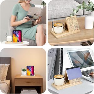 Wooden Triangular <b>Bookmark</b> Holder 25cm x 14cm Phone Stand Bookshelf Desk Organizer Home Office Decorative Tray - Product Image 4
