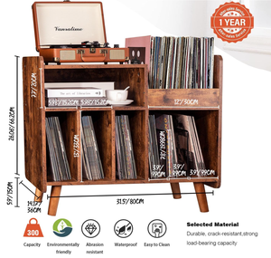 Meuble de rangement vintage en noyer pour tourne-disque, bibliothèque de bureau avec une capacité maximale de 350 albums - Product Image 3