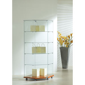 Vitrina Esquinera Moderna de Vidrio Templado 68x68x180cm con 4 Estantes, Puerta con Cerradura y Base con Ruedas para Sala de Estar - Product Image 1