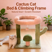 Arbre à chat en forme de cactus, poteaux à gratter en sisal, base anti-basculement stable avec boule suspendue, mobilier décoratif pour chat