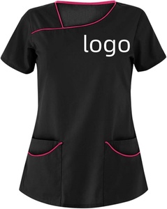 Camisetas con Cuello en V para Mujer, Otoño-Verano, Manga Corta, Estampadas, para Trabajo, Blusas de Trabajo, Ropa de Moda Fácil de Cuidar, Suave y Elástica - Product Image 1
