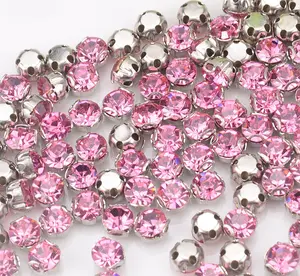 Rose Color Glass Stone Sew on Crystal 888 Rhinestone With D Shape Claw for Dress DIY Jewelry Making Garment Accessories