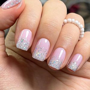 Curvlife 30 Uñas Postizas Cortas, Uñas Acrílicas Brillantes con Diseño de Efecto Luminoso, Uñas Adhesivas para Mujer - Product Image 3