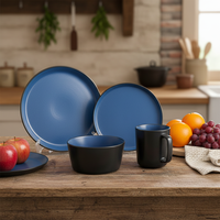 Service de table en céramique bleue de luxe classique, assiettes, bols, tasses à thé, résistant à la chaleur, compatible four, micro-ondes et lave-vaisselle