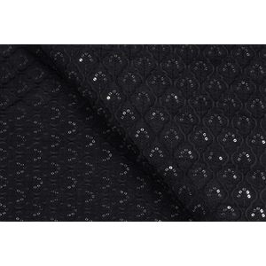 Tissu en dentelle de soie brute noire Triloki, 44 pouces, broderie métallique pour robe de mariée, vêtements, vendu au mètre - Product Image 4