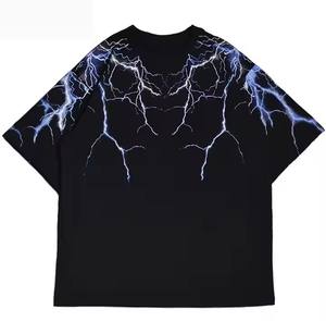 Maglietta scura con stampa lampo Streetwear di alta qualità a maniche corte da uomo Hip Hop t-Shirt in cotone moda nera top Hiphop t-Shirt - Product Image 1