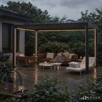 Pérgola Eléctrica con Techo Motorizado de Aluminio AL6063-T6, con Luces LED, Canaletas y Columnas Gruesas, para Jardín, Villa o Piscina, con Recubrimiento en Polvo