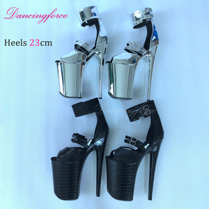 Hot Bán Chất Lượng Cao 23Cm Siêu Cao Gót Gullick Bạc Kim Loại Nền Tảng Dép Peep Toe Sexy Cực Nhảy Múa Giày - Product Image 6