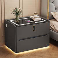 Table de chevet multifonctionnelle de luxe en bois massif, 2 tiroirs, design moderne, intelligente, sans installation requise, meubles de chambre à coucher
