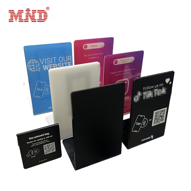 Customized Personalized Acrylic Table Print Qr Code Nfc PVC Display Stand Blank NFC Review Card