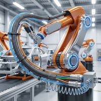 Câble hybride PrimePro Robotics 3-en-1 (alimentation + signal + pneumatique) 10M, chaîne porte-câbles haute flexibilité PUR, pour robots industriels