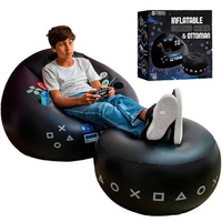 Canapé de jeu gonflable noir avec porte-gobelet et poche latérale, fauteuil gonflable floqué pour chambre de gamer et salle de jeux