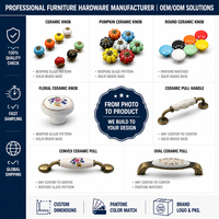 Bouton de meuble en céramique OEM, finition or brossé, style traditionnel chinois, pour porte de bibliothèque et meuble-lavabo de salle de bain