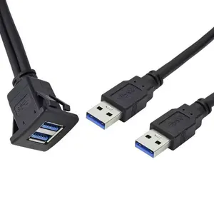 Dual USB 3.0 Square Shell Panel Flush Mount Charging Extension Cable