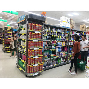 מדפים גונדולה עומד ללא תשלום לסופרמרקט מותאם אישית דו צדדי מתכת ועץ - Product Image 2