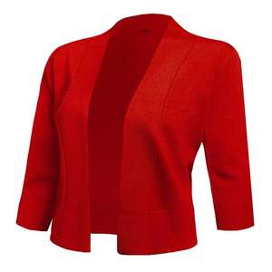 Cardigans Curtos de Cor Sólida com Mangas 3/4, Suéteres Cropped com Frente Aberta, Jaquetas Slim Fit para Mulheres - Product Image 3