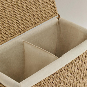 Collapsible Woven Laundry <b>Basket</b> Rectangle Foldable Clothing Organizer <b>Large</b> Size With Inner Dividers - Product Image 4