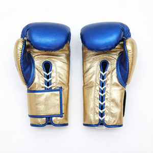 Gants de boxe en PU bleu or à lacets avec sangle de poignet réglable pour adultes, équipement d'entraînement pour arts martiaux - Product Image 1