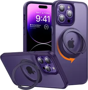 2024 cao cấp Matt từ trường hợp điện thoại đứng với 360 Rotation kim loại Magnetic đứng cho Iphone 15 trường hợp đối với iPhone 15 Pro Max