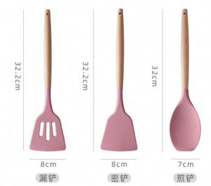 Fabricants de silicone Ensemble de cuisine à pois Seau de rangement à manche en bois Ensemble d'ustensiles de cuisine en silicone 12 pièces Pelle en silicone - Product Image 5