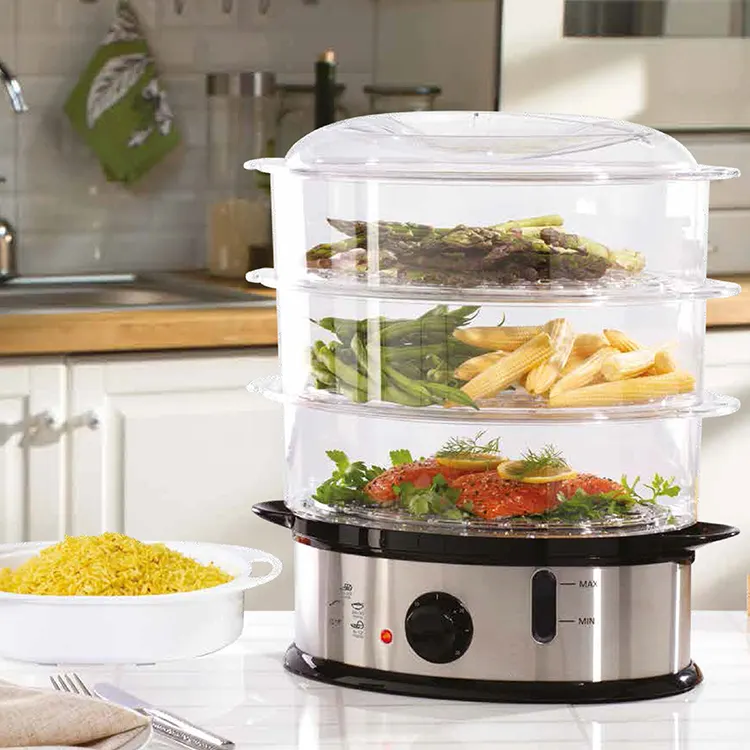 12851 Stainless Steel Housing Steam Cooker Electric Food Steamers With 60 Minutes Timer And Auto Off Function