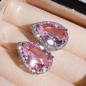Orecchini a Perno a Goccia Rosa per Donne, Forma a Pera, Brillanti, per Uso Quotidiano e Feste, Gioielli alla Moda - Product Image 6