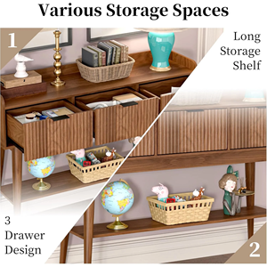 <span class=keywords><strong>Console</strong></span> moderne avec <span class=keywords><strong>3</strong></span> tiroirs, table d'entrée d'alcôve avec étagère de rangement, présentoir étroit pour couloirs Marron - Product Image 5