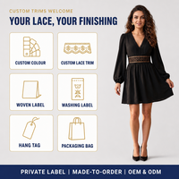 Robe Courte Femme Personnalisée avec Dentelle, Col en V Profond, Manches Ballon, Coupe Évasée, Vente en Gros, Fabrication OEM ODM
