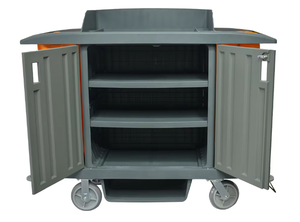 Chariot de nettoyage de chambre d'hôtel à 4 niveaux, chariot de service de nettoyage multifonctionnel, chariot de ménage commercial de qualité supérieure avec porte - Product Image 2