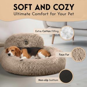 JTPAWS Winter Modernes Einfarbiges Beruhigendes Mittelgroßes Hundebett - 30'' Rundes Rutschfestes Waschbares Super Weiches Flauschiges Plüsch-Donut-Bett - Product Image 5