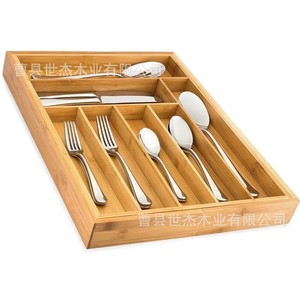 Bamboo Drawer Organizer Compartmentalized <b>Storage</b> <b>Box</b> For Cutlery <b>Kitchen</b> Utensils Space Saving Rectangular - Product Image 2