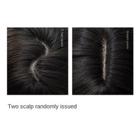 Wig rambut sintetis wanita gaya manis, panjang lurus, hitam, model mesin, poni tengah, mengembang, natural, modis, untuk sehari-hari, full top