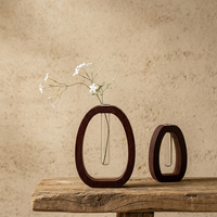 Vase en verre et bois minimaliste, vase à fleurs ovale créatif pour plantes aquatiques, vase décoratif de bureau pour la maison et le bureau