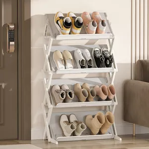 Armoire à chaussures en plastique pliable à double options avec plusieurs couches