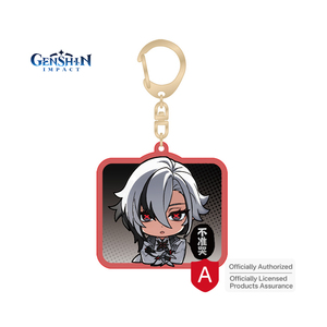 Vente en gros sous licence officielle Anime produit <span class=keywords><strong>Genshin</strong></span> Impact charme Arlecchino métal bouton acrylique Anime porte-clés pour la décoration - Product Image 2