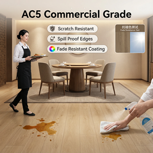 Revêtement de <span class=keywords><strong>sol</strong></span> <span class=keywords><strong>stratifié</strong></span> commercial à fort trafic avec classement AC5 et revêtement anti-décoloration pour les zones de restauration, les salles de bain et l'extérieur - Product Image 1