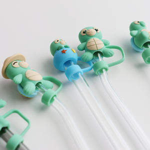 Custom Wholesale BPA Free Food Grade Safe Silicone <strong>Straw</strong> Toppers for Cups Animal Silicone <strong>Straw</strong> Cover <strong>Hats</strong> <strong>Drinking</strong> Accessories - Product Image 3