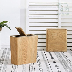 Cubo de Basura de Lujo para Cocina, Oficina, Hogar, Reciclaje, Organizador de Basura, Cubo de Basura de Madera de Nogal con Tapa Reversible - Product Image 3
